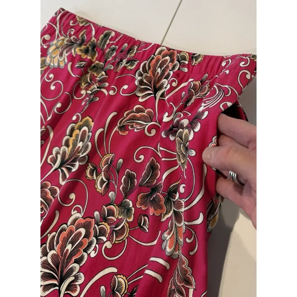 Chico's Floral A-Line Maxi Skirt Womens 0 S 4-6 Magenta‎ Stretchy Pockets Mature